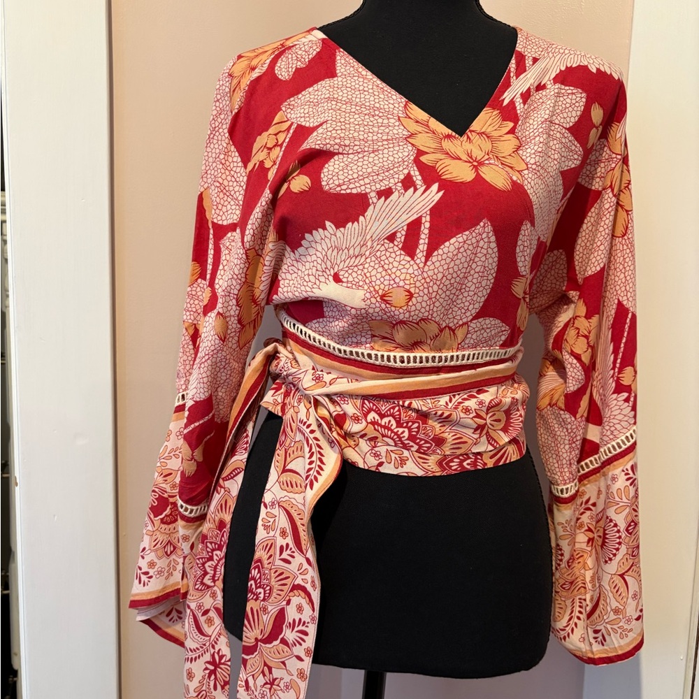 Z&L Floral Wrap Tunic in Red and Cream